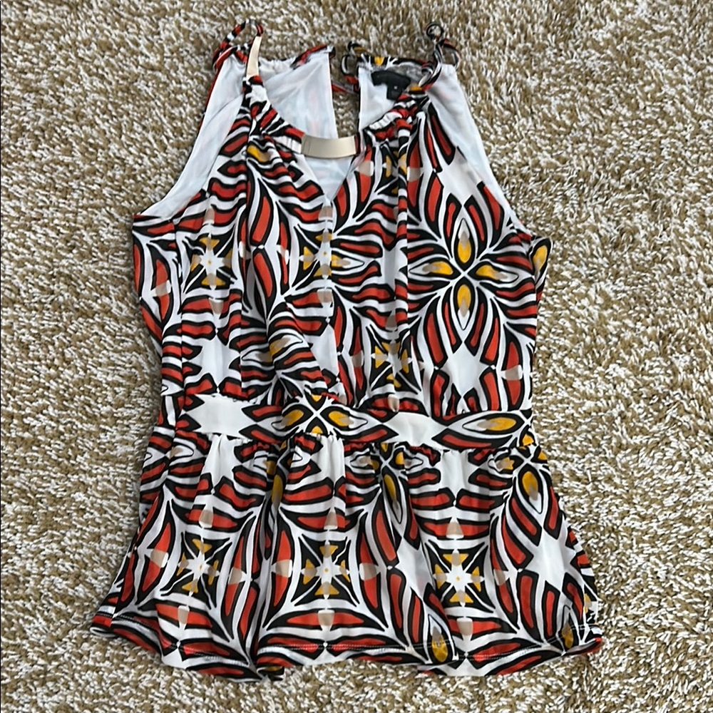 Worthington Women's Tank Top - Red, Black, White, Yellow Floral